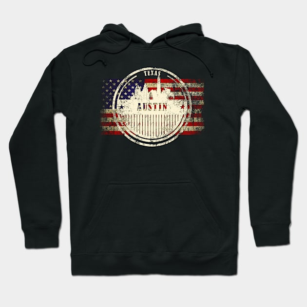 US flag with silhouette Austin City Hoodie by DimDom